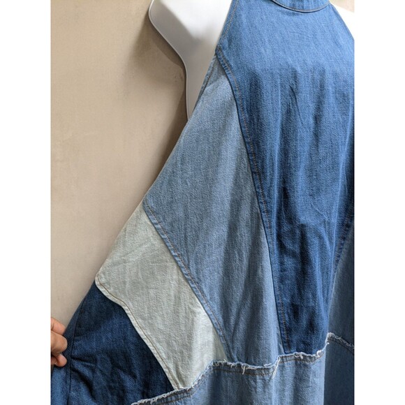 Free People Rising Sun Denim Mini Dress Halter 70s Open Back Hippie Festival Lrg - Picture 7 of 16